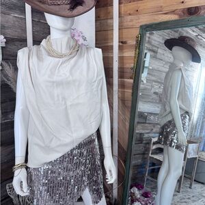 Zara Draped Neckline Ruched Shoulders Thick Sleeveless Blouse